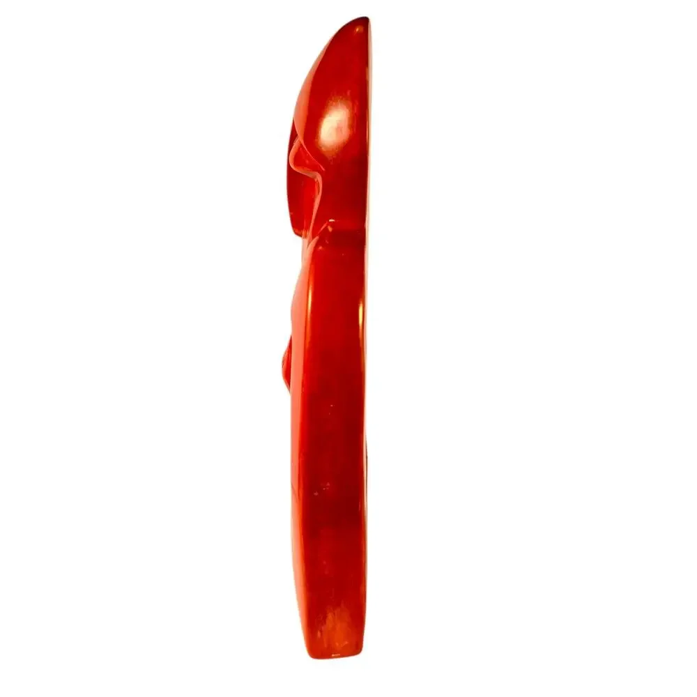 Vintage Modernist Hardstone Sculpture Mother and Child Abstract Red Statue Decor